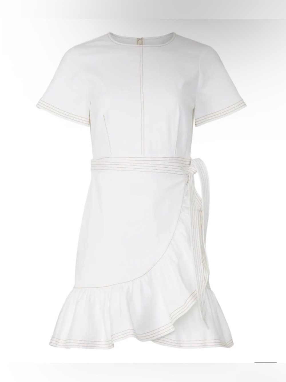 cinq a sept Josie Denim White Wrap Ruffle Short-Sleeve Mini Dress